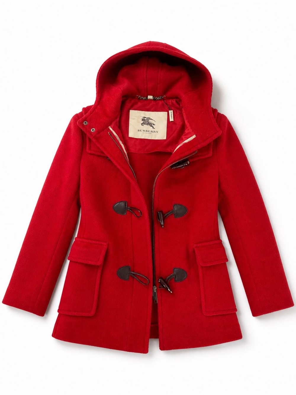 Burberry Kids Red Hooded Toggle Pea Coat